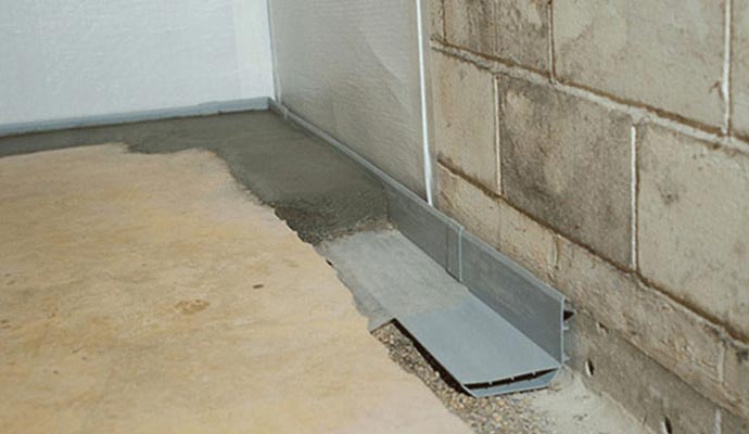 Basement drainage system in progress