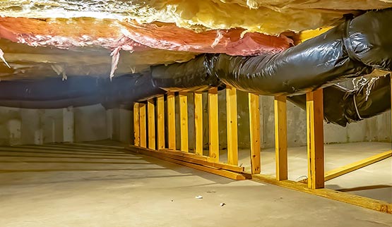 Basement with insulation on the upper floors