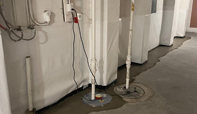 Basement sump pump drainage system Basement sump pump drainage system