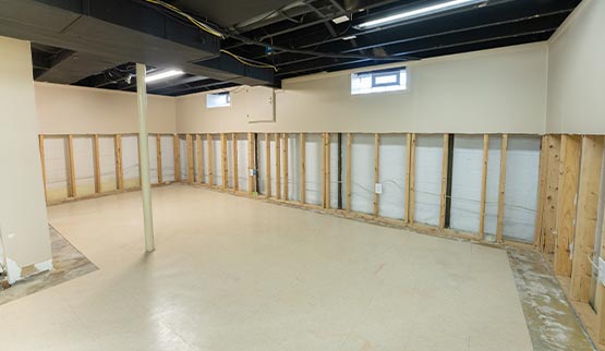 basement waterproofing drywall has been removed after water damage