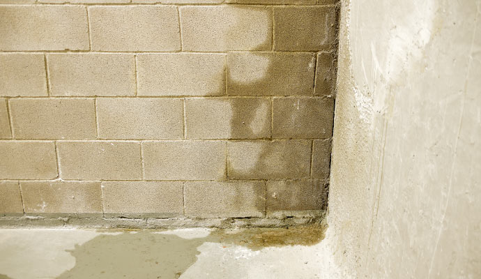 Concrete block wall with water damage