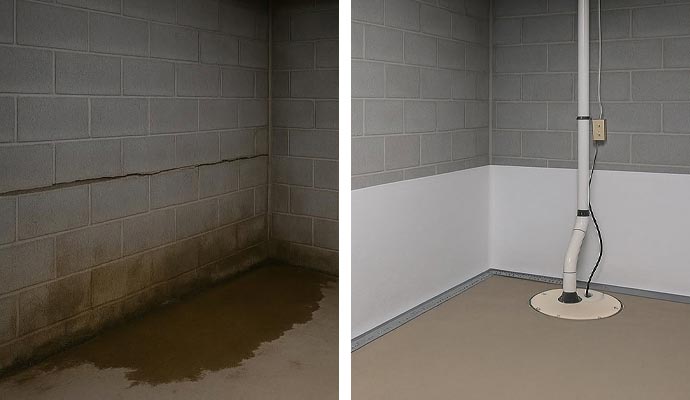 Collage of basement flooring and sump pump service