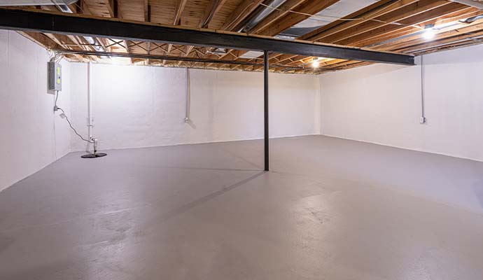Clean dry basement with concrete block wall