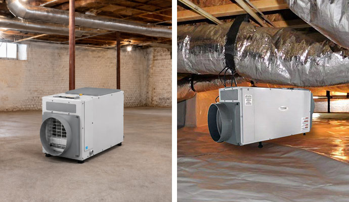 Collage of basement and crawl space dehumidifiers for moisture control
