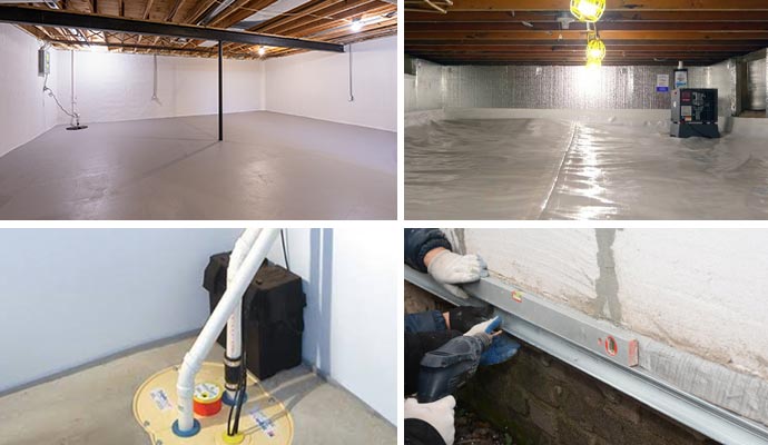 Collage of basement, crawl space, sump pump and foundation repair services