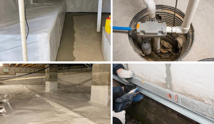 Collage of basement sump pump crawl space and foundation services