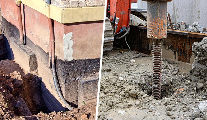 Collage of foundation stabilization and push piers