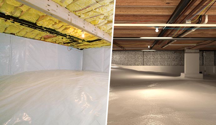 Collage of insulated and encapsulated crawl spaces