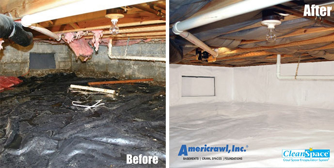 Crawl Space Encapsulation Before After