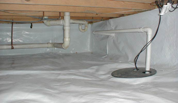 Crawl space encapsulation with installed sump pump