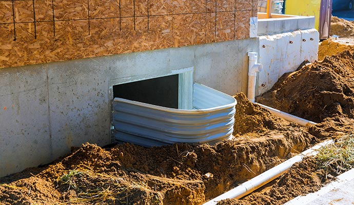 Corrugated metal crawl space access well with drainage pipe