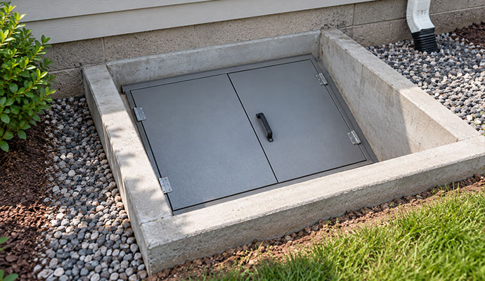 Crawl space access well door