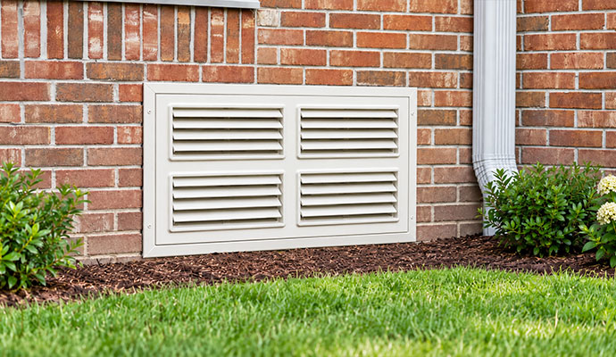 Louvered crawl space flood vent door