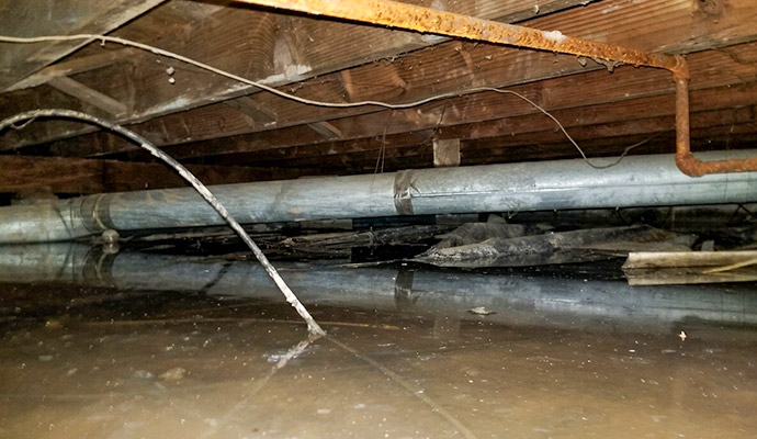 Flooded crawl space caused by pipe leak