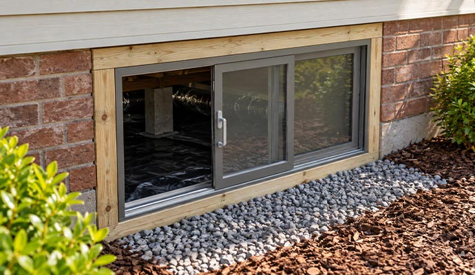 Sliding crawl space access door