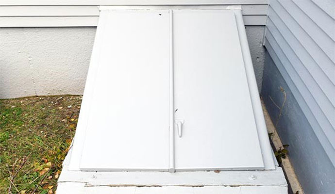 White exterior crawl space access door