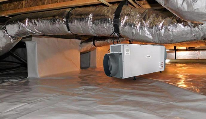Dehumidifier installed in crawl space Dehumidifier installed in crawl space