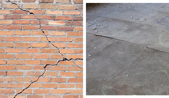 collage of wall crack and uneven floor