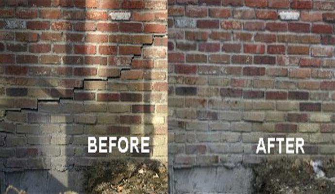 Helical Piers Wall Before After