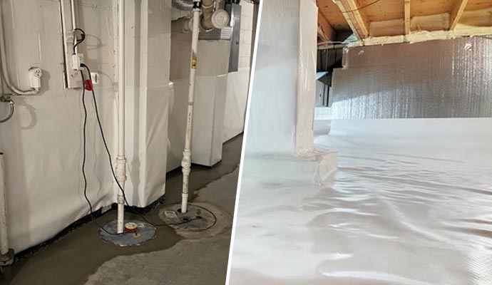 Installed sump pump and encapsulated crawl space Installed sump pump and encapsulated crawl space