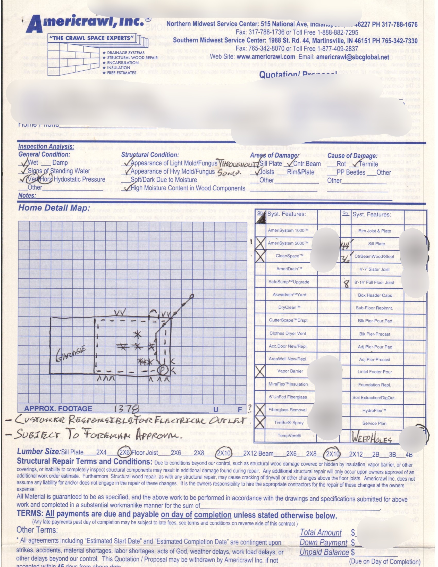 Crawl Space Drainage Structural Wood Repair