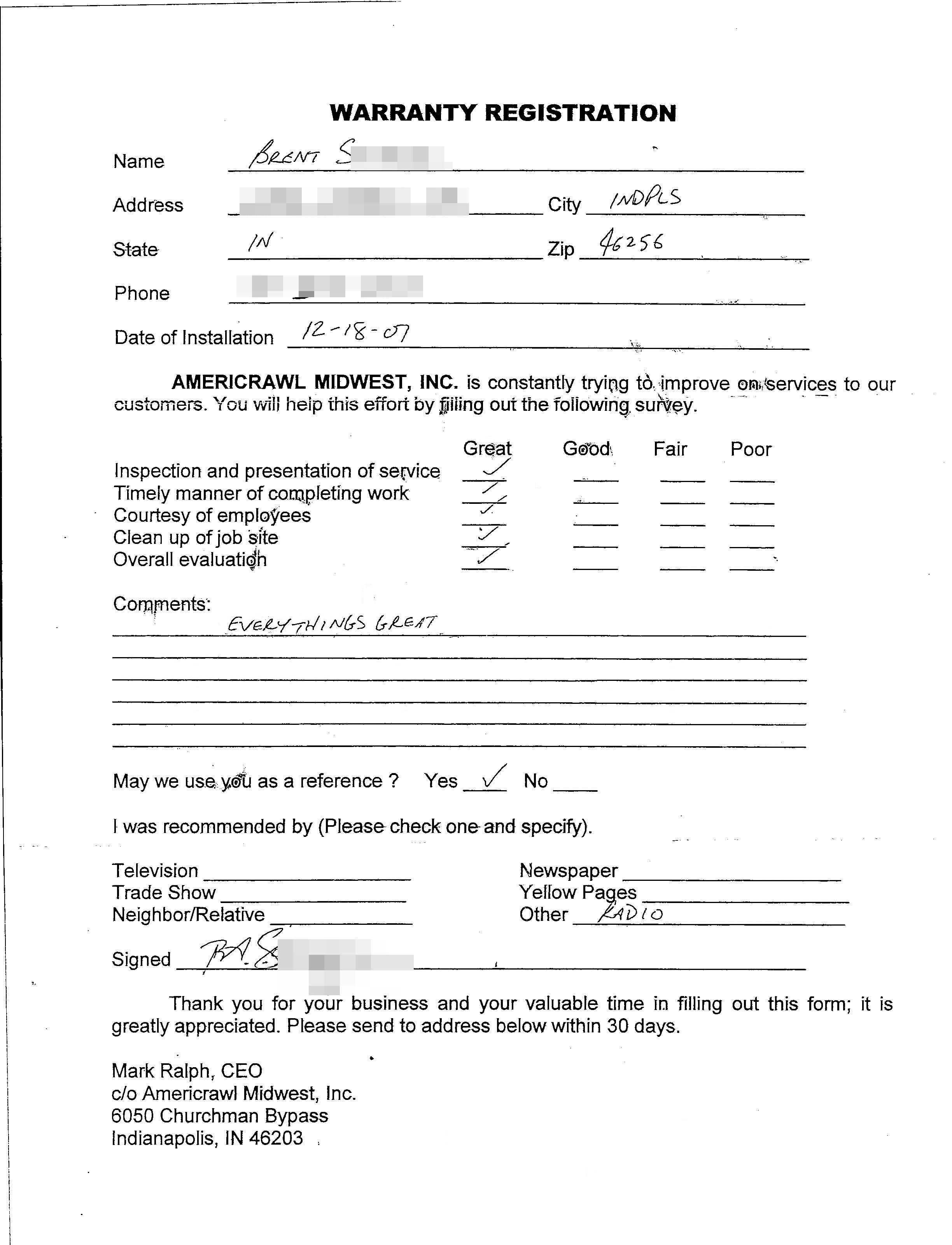 Review and Warranty Registration