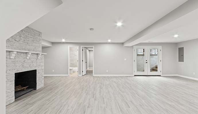 Modern finished basement interior