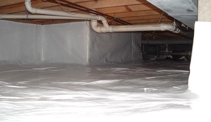 Encapsulation for waterproofing in crawl space.