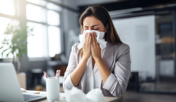 woman blowing her nose