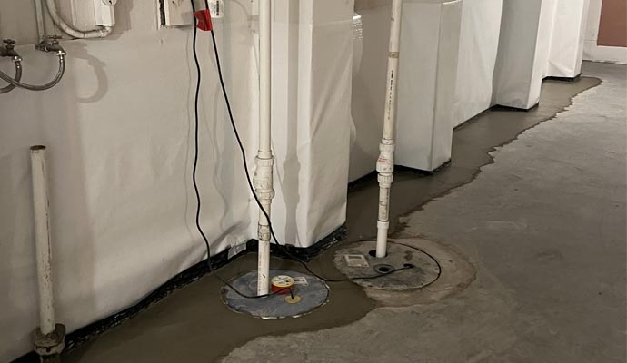 Dual sump pump installation in waterproofed basement Dual sump pump installation in waterproofed basement