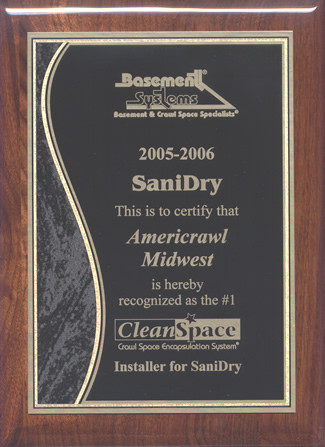Basement Systems Intl. SaniDry Award